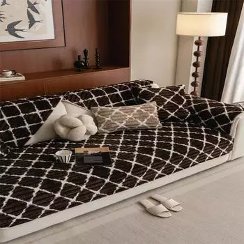 Французский вход Роскошный кролик плюшевая подушка для дивана Зимний утолщенный теплый кремовый стиль Нескользящая кожаная подушка для дивана Зимний чехол 70x70