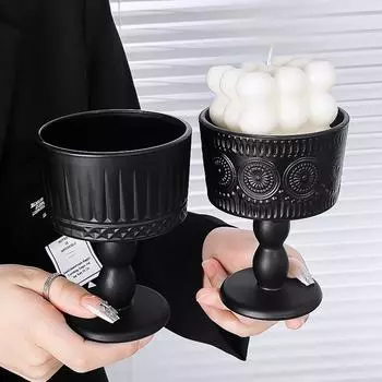 Французский винтажный подсвечник, украшение, черное матовое стекло, основание свечи, украшение Style 1 чёрный