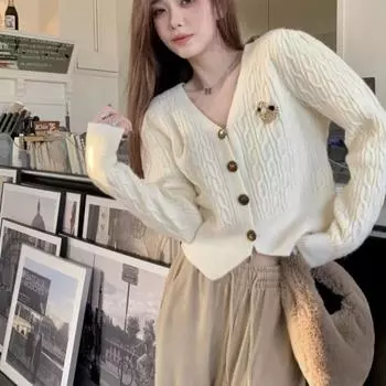 Французский вязаный кардиган, дизайн, женский весенне-осенний дизайн для нишевых фигур, маленький ароматный женский свитер One Size зелёный