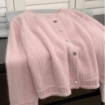 Французский вязаный кардиган для женщин ранней весной в сочетании с зимними свитерами, верхняя одежда, верхняя женская одежда One Size бежевый