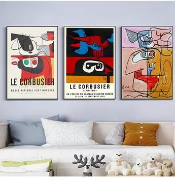 Французский выставочный постер Ле Корбюзье, винтажные абстрактные картины, современные абстрактные картины середины века, декор на холсте, без рамки 21*30cm