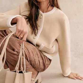 Французский женский кардиган контрастного цвета, однобортный, весенний, с длинными рукавами, с небольшим ароматом, с круглым вырезом, топ S