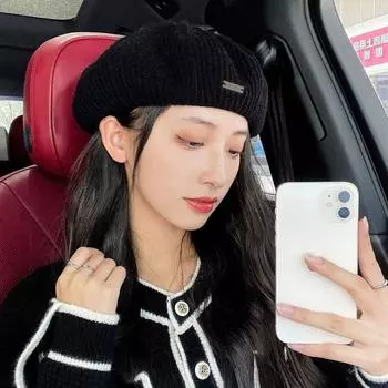 Французский женский нейлоновый эластичный вязаный берет однотонный шапка в стиле художника в корейском стиле шапки-бини верблюд