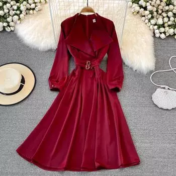 Французский знаменитый темперамент, тонкий костюм с высокой талией и воротником, тонкое платье с закрытой талией, большое платье феи, супер феи в стиле ретро