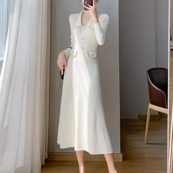 Французское элегантное осеннее новое трикотажное платье для женщин, винтажное, облегающее, с длинными рукавами, вечерние, корейская модная дизайнерская повседневная одежда S красный