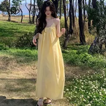 Французское элегантное платье из тенселя с вышивкой в виде листьев и v-образным вырезом, кружевная юбка феи, платье с короткими рукавами, длинное платье, элегантное платье в повседневном стиле One Size жёлтый