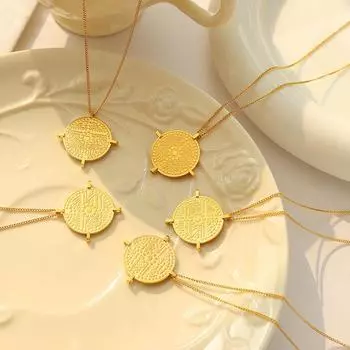 Французское художественное рельефное круглое фирменное геометрическое ожерелье с подвеской из титановой стали, позолоченные ювелирные изделия, аксессуары в стиле ретро на ключицу