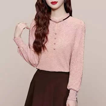 Французское кружевное ожерелье Базовая рубашка Новый китайский стиль пуговицы женский модный изысканный топ S