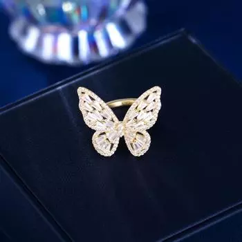 Французское легкое роскошное инкрустированное циркониевое кольцо женское открывающееся регулируемое умное модное трехмерное кольцо-бабочка с указательным пальцем аксессуары золотой