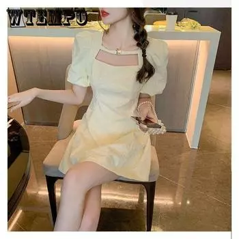 Французское милое платье принцессы с пышными рукавами, женское летнее стильное маленькое платье с коротким рукавом XXL чёрный