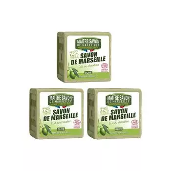 Французское мыло Mattersabon Marseille Soap Гипоаллергенное очищающее оливковое мыло, 300 г, 3 шт.