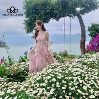Французское нежное платье, женское летнее новое шикарное пляжное праздничное платье феи, повседневное длинное платье S розовый