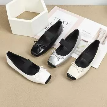 Французское нежное слово с туфлями Мэри Джейн Женская юбка Вечерние туфли Балетки на плоской подошве с неглубоким носком 35 серебряный