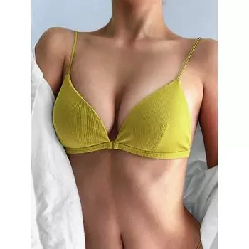 Французское нижнее белье в рубчик на бретельках, супертонкое нижнее белье для девочек, сексуальный бюстгальтер с треугольной чашкой без стального кольца S белый