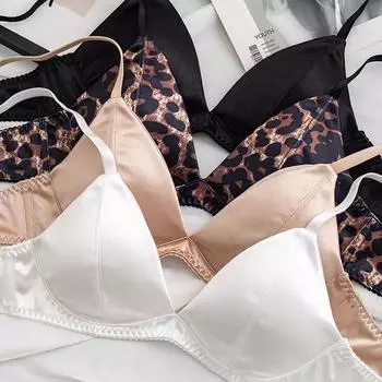 Французское нижнее белье женское сексуальное треугольное чашечное беспроводное бюстгальтер высокое качество бесшовное нижнее белье из ледяного шелка глубокий V бюстгальтер комфорт бюстгальтер S чёрный
