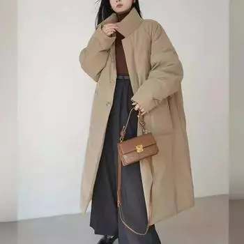 Французское новое зимнее винтажное хлопковое пальто для женщин, элегантная модная свободная куртка средней длины, уличная одежда в стиле Харадзюку, черное однотонное повседневное пальто S чёрный