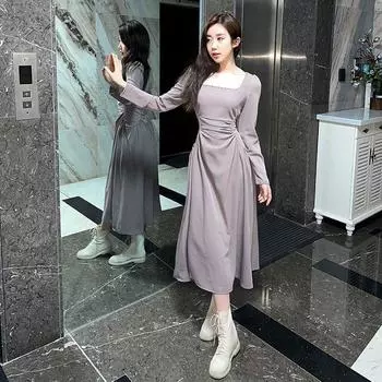 Французское платье для кофе-брейка платье с квадратным вырезом и бисером облегающее платье весна высокое чувство XS