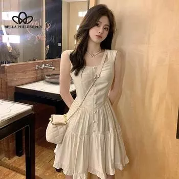 Французское платье с лямкой для первой любви, женское летнее дизайнерское нишевое платье с талией, миниатюрное платье феи, длинное платье S