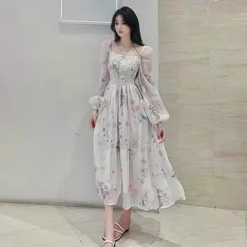 Французское платье с тонким принтом «рыбья кость» платье феи первой любви платье для кофе-брейка XS