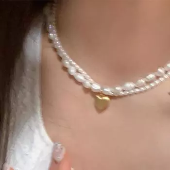 Французское ретро двухслойное нерегулярное жемчужное ожерелье Love Bean для женщин, легкое, роскошное, персонализированное, модное, цепочка на ключицу