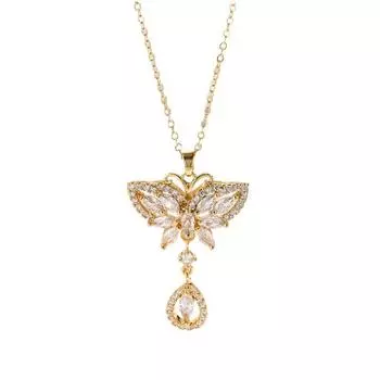 Французское ретро модное ожерелье с бабочкой и цирконом, ожерелье из нержавеющей стали с инкрустацией цирконом, аксессуары для ожерелья