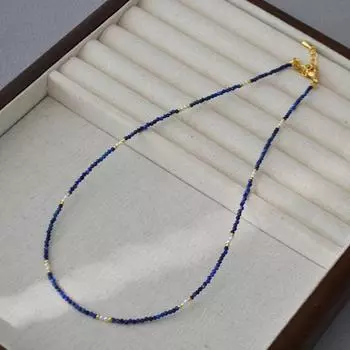 Французское ретро ограненный лазурит жемчуг бисер чрезвычайно тонкое ожерелье ключичная цепочка темперамент элитный ниша