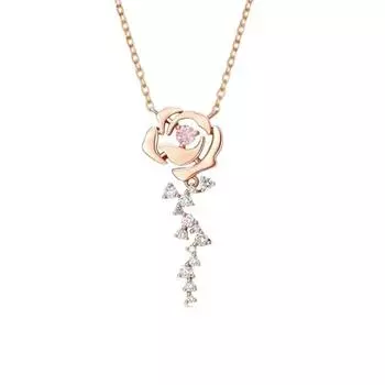 Французское ретро ожерелье с бриллиантом и розой на ключицу: Роскошный простой дизайн с сияющим цветочным шармом для женщин розового золота