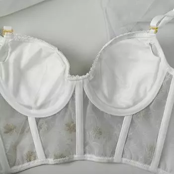 Французское ретро вышитое нижнее белье для женщин с большой грудью, маленькая грудь, сборка, сексуальный верхний поддерживающий бюстгальтер для живота, тонкий бюстгальтер S/32/70