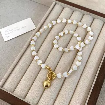 Французское роскошное ожерелье-сердце из перламутра для женщин, высококачественная медная цепочка, с золотым покрытием.