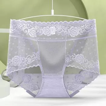 Французское сексуальное кружевное женское нижнее белье с подтяжкой бедер, со средней высокой талией, большие размеры, бесшовные сетчатые антибактериальные хлопковые треугольные брюки M оранжевый