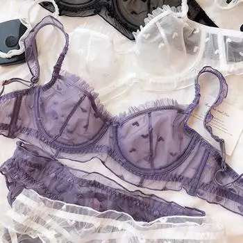 Французское ультратонкое кружевное белье, сексуальный бюстгальтер с вышивкой Love, комплект женского нижнего белья, летний дышащий бюстгальтер больших размеров с чашечками CD 70A чёрный