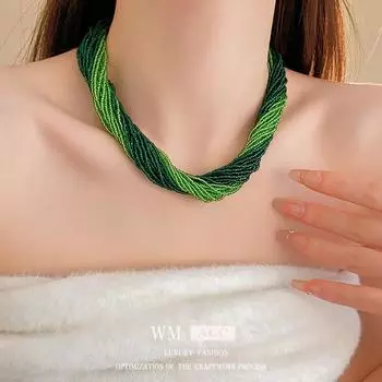 Французское винтажное многослойное ожерелье из рисовых бусин в обертке. Модное и персонализированное ожерелье-цепочка с воротником. Роскошное и высококачественное украшение для ожерелья. зелёный