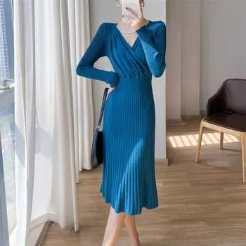 Французское винтажное платье с жемчужной цепочкой, женское зимнее новое нежное платье с высокой талией, повседневная одежда корейского дизайнера Chic S чёрный