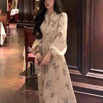 Французское жаккардовое платье с v-образным вырезом, женское осенне-зимнее высококачественное темпераментное длинное платье