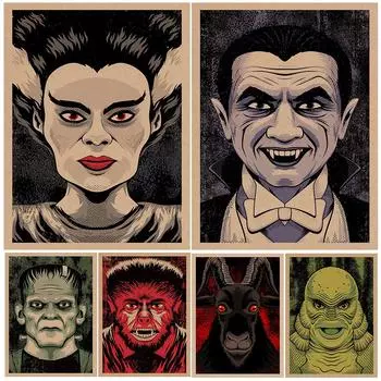 Франкенштейн и его невеста, Черный Филип, барон Дракула Ретро настенный художественный фильм Демонический портрет 21cm30cm NoFrame