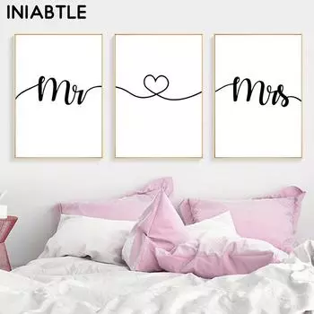 Фраза любви, постеры с изображением мистера и миссис, черно-белая картина на холсте, скандинавская картина для гостиной, спальни, настенные художественные фотографии, украшение для дома 21cm30cm NoFrame