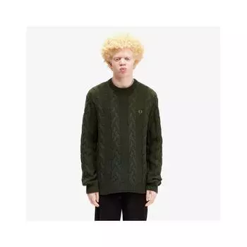 Fred Perry Chunky Cable Knit Sweater Hunting Green Afpm2438562 408 S