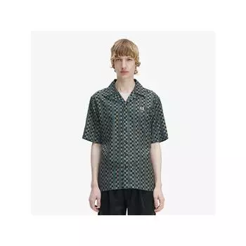 Fred Perry [headquarters Genuine] Fred Perry [sharp] Glitch Checkerboard Revere Collar Shirt Q55 Afpm2336594 Q55 qzgAfpm2336594 Q55 M