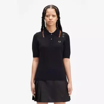 Fred Perry [Эми Уайнхаус] Трикотажная рубашка с металлическим наконечником, черная Afpf2438118 102 S