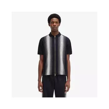 Fred Perry Ombre Striped Zip Through Polo Shirt Navy Afpm2438542 608 M