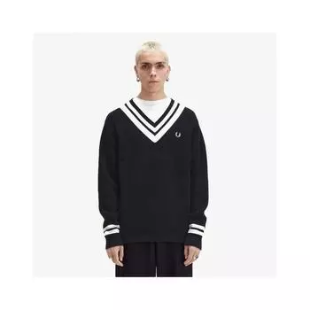 Fred Perry Stripe Trim V Neck Knit Black Afpm2438541 102 M