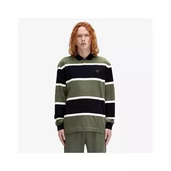 Fred Perry Striped Long Sleeve Polo Shirt Laurelis Green Afpm2438519 X21 M