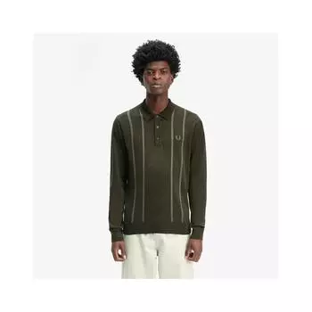 Fred Perry Vertical Stripe Knit Shirt Hunting Green Afpm2436537 408 S
