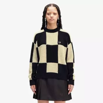 Fred Perry [женщины] Текстурированный вязаный плед в шахматную клетку, черный Afpf2438130 102 XS