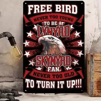 Free Bird Винтажное металлическое настенное искусство Классическая рок-группа Железный декор Идеально подходит для домашнего бара кафе офиса внутреннего наружного показа 20x30cm белый