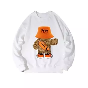 Бесплатная модная принтованная верхняя одежда, повседневная спортивная одежда на осень и зиму, хлопковая толстовка M белый