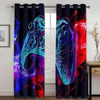 Free Shipping Modern Game Gamer Dreamy Controller Children s Thin Window Curtains for Boy Kid Living Room Bedroom Decor 2Pieces W50 X H130(CM)X2&Hook