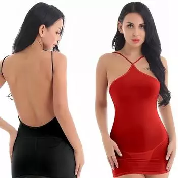 FREEAUCE Женское сексуальное цельное мини-платье с открытой спиной, прозрачное облегающее платье с бретельками через шею и запахом на бедрах, летняя одежда для ночного клуба S