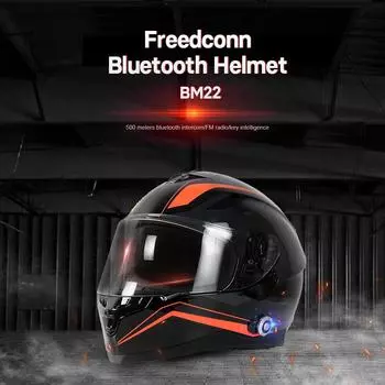 Freedconn DOT полнолицевой мотоциклетный шлем Blutooth беспроводной 1000M 6 гонщиков групповой интерком шлем с поддержкой FM-радио BM22 L