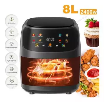 Freidora Aire 8L 2400W с тактильной регулировкой температуры и визуализацией, программируемая воздушная фритюрница (8 литров) EU чёрный